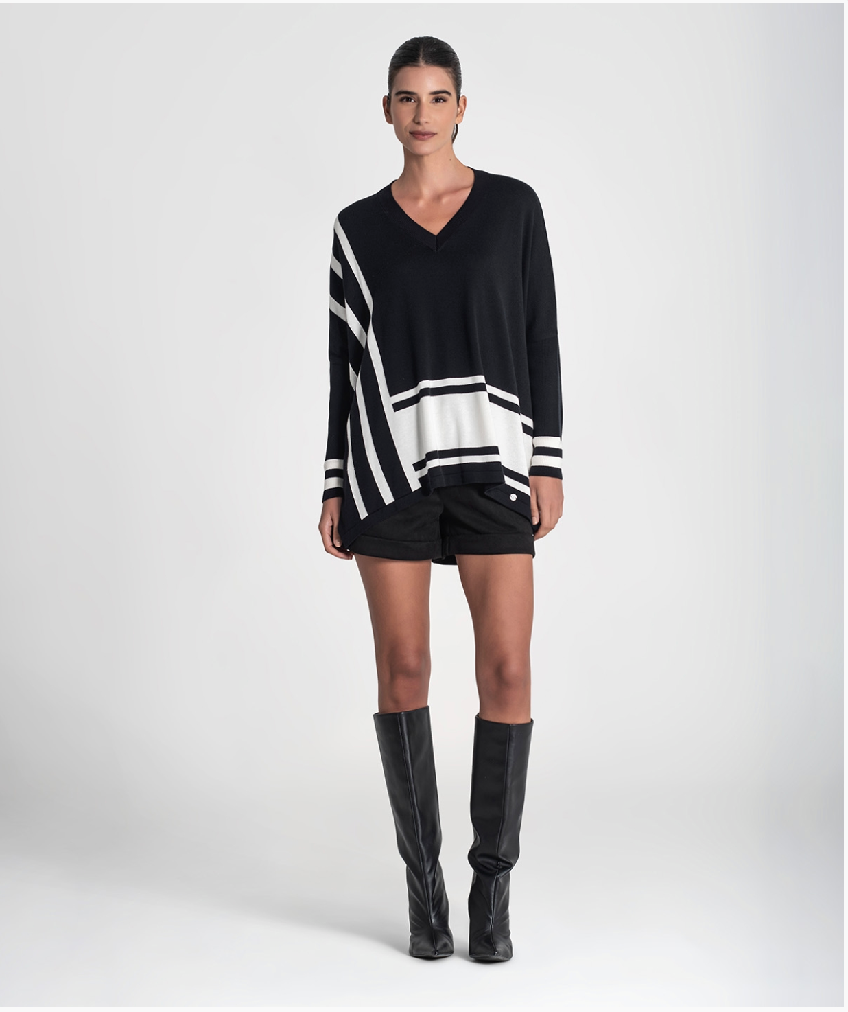 V-neck sweater with stripes