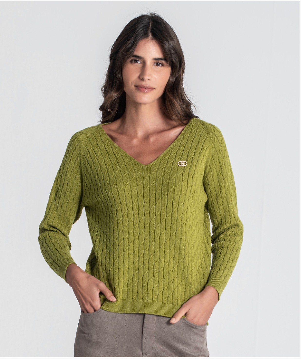 V-neck sweater with braids