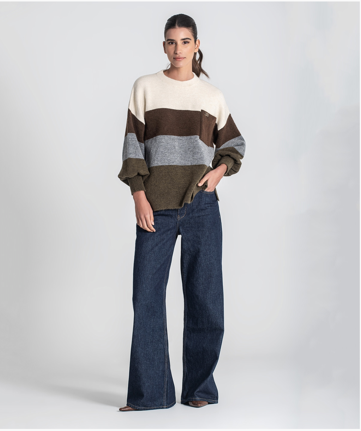 Striped sweater with front pocket