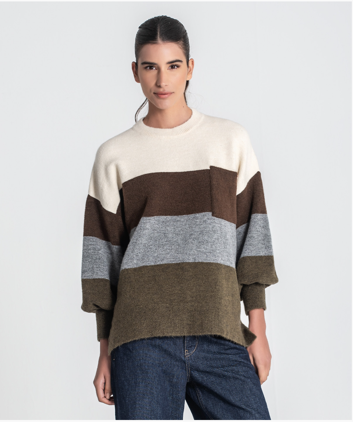 Striped sweater with front pocket
