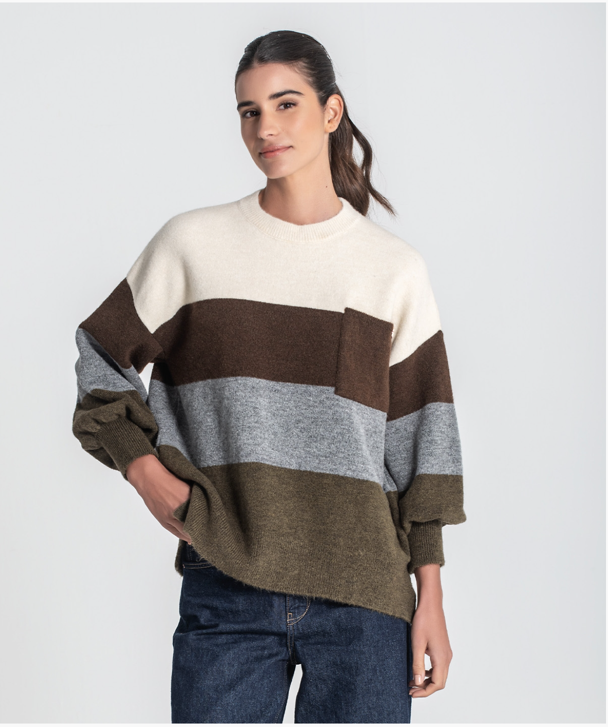 Striped sweater with front pocket