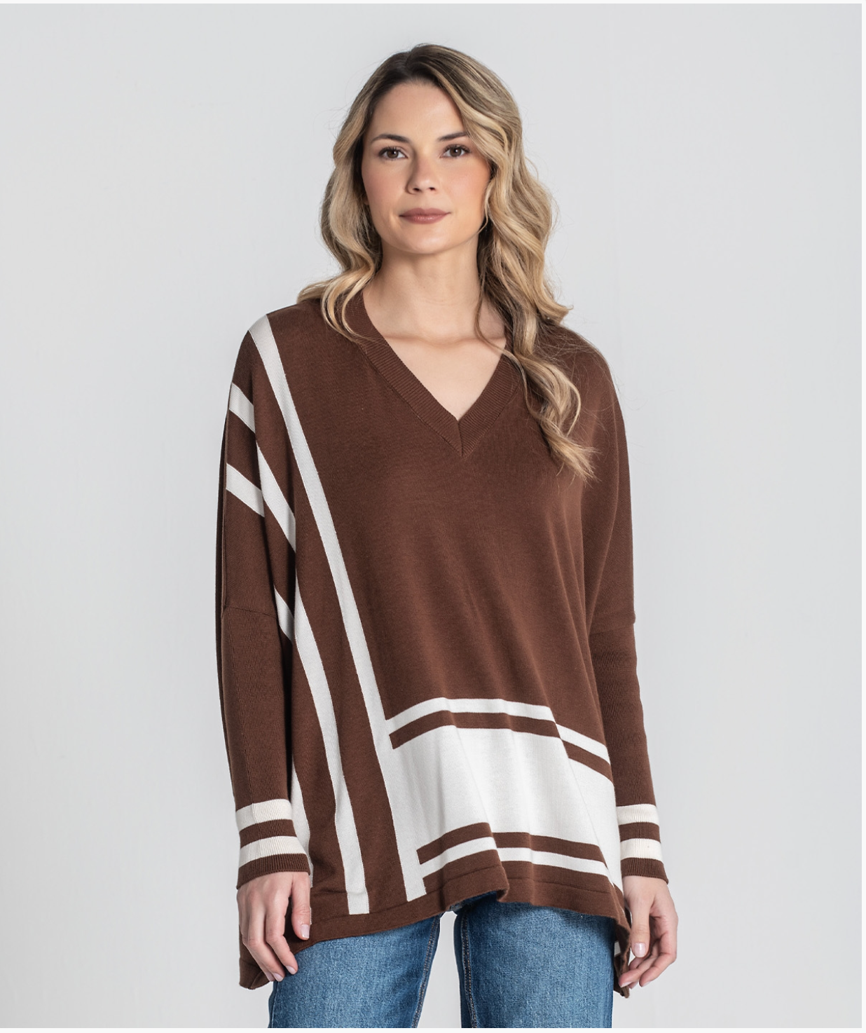 V-neck sweater with stripes