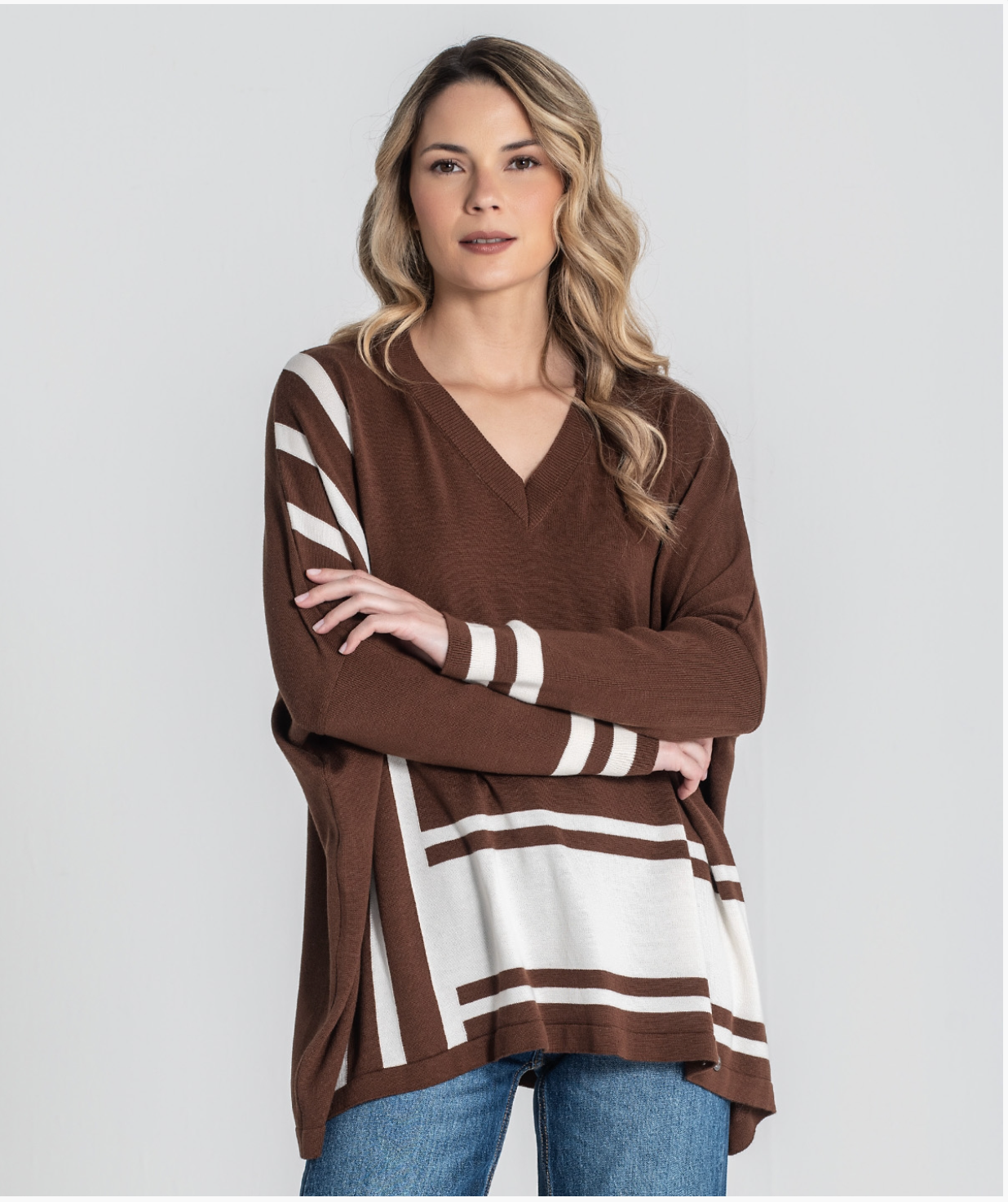 V-neck sweater with stripes