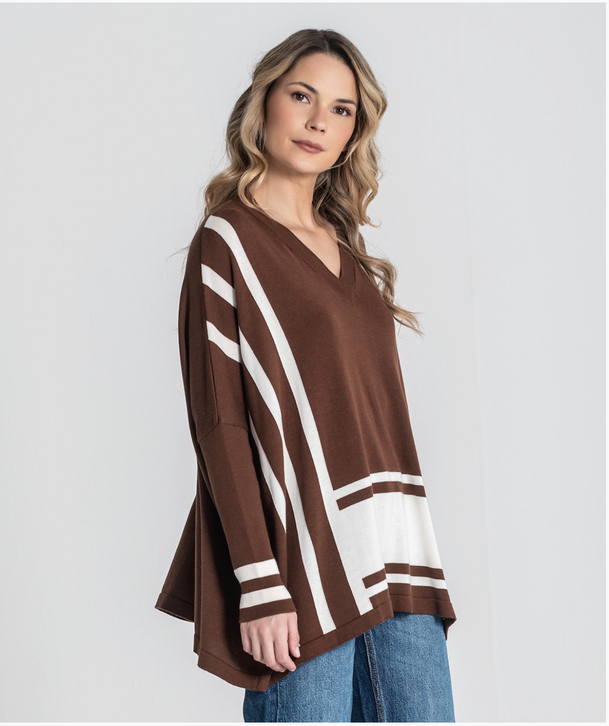 V-neck sweater with stripes
