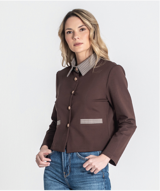 Short coat with pied-de-poule details