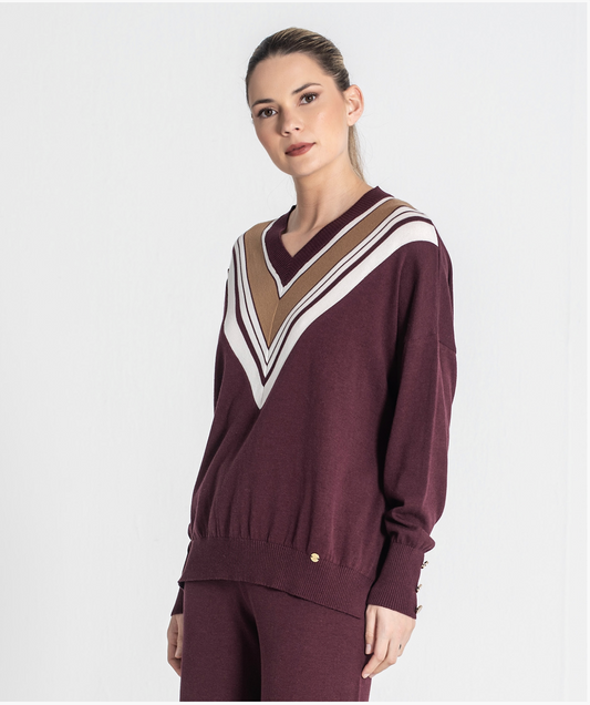 V-neck sweater with stripes
